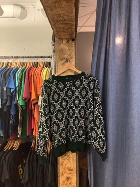 Vintage Bronzini Green Patterned Knit Sweater